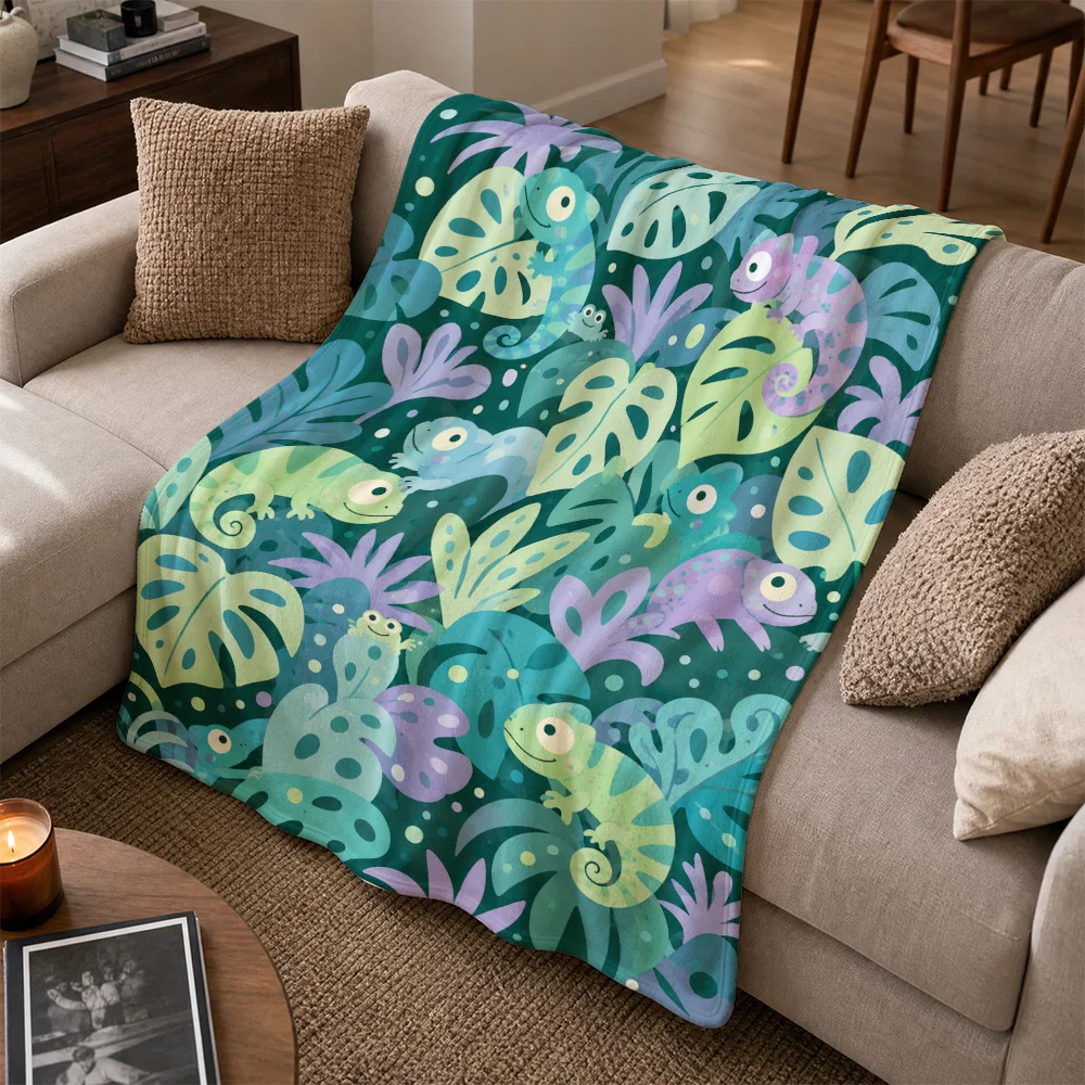 Vibrant Tropical Botanical Jungle Print Throw Blanket for Sofa Living Room Decor Boho Leaf Design Home Accent Cozy Seasonal Luxu