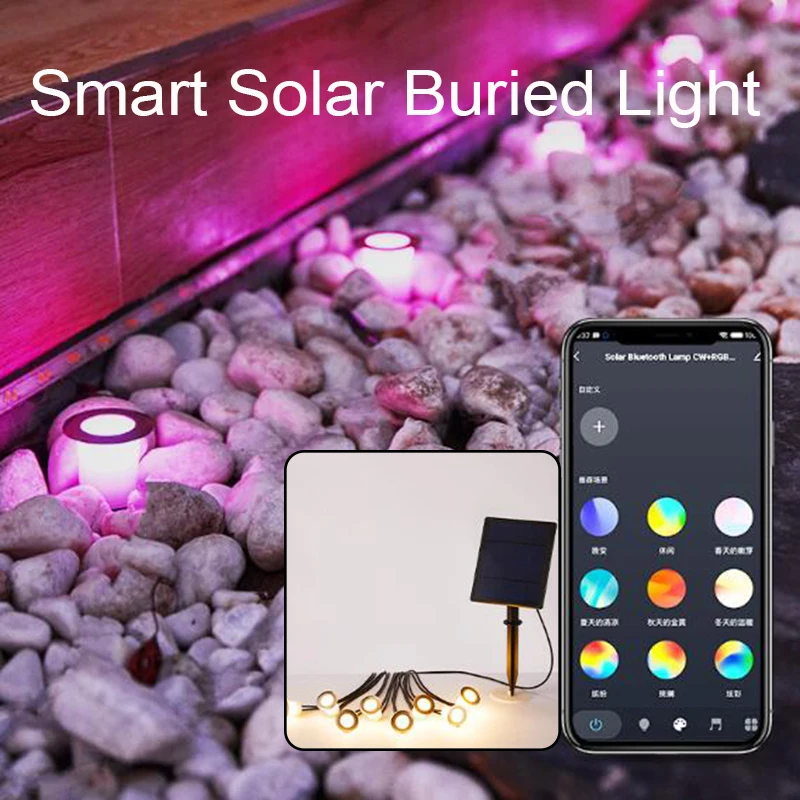 LED Solar Panel Light IP65 Waterproof Outdoor Ground Lawn Garden Street Decorative String Light With Smart APP Control RGB Lamp