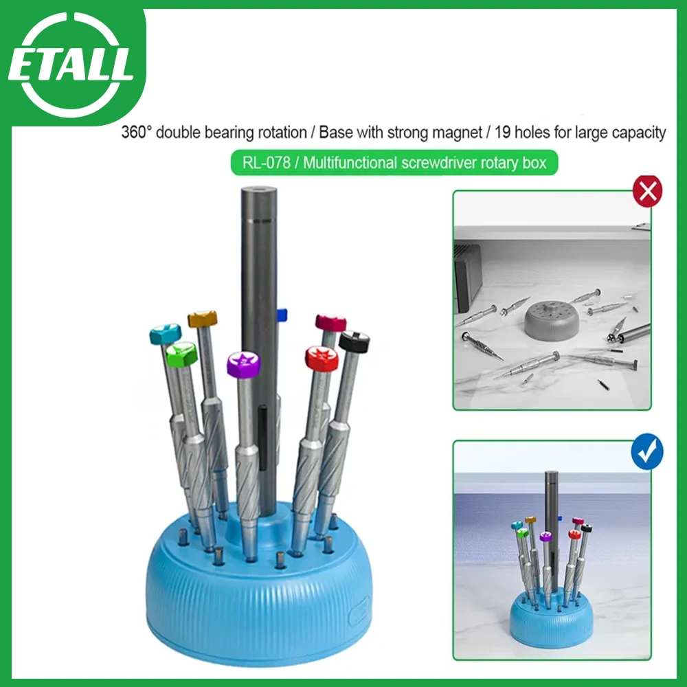 RELIFE RL-078 Multifunctional Screwdriver Tweezers Storage Box Rotary Box 360° Rotating Screwdriver with Magnetic Decompression