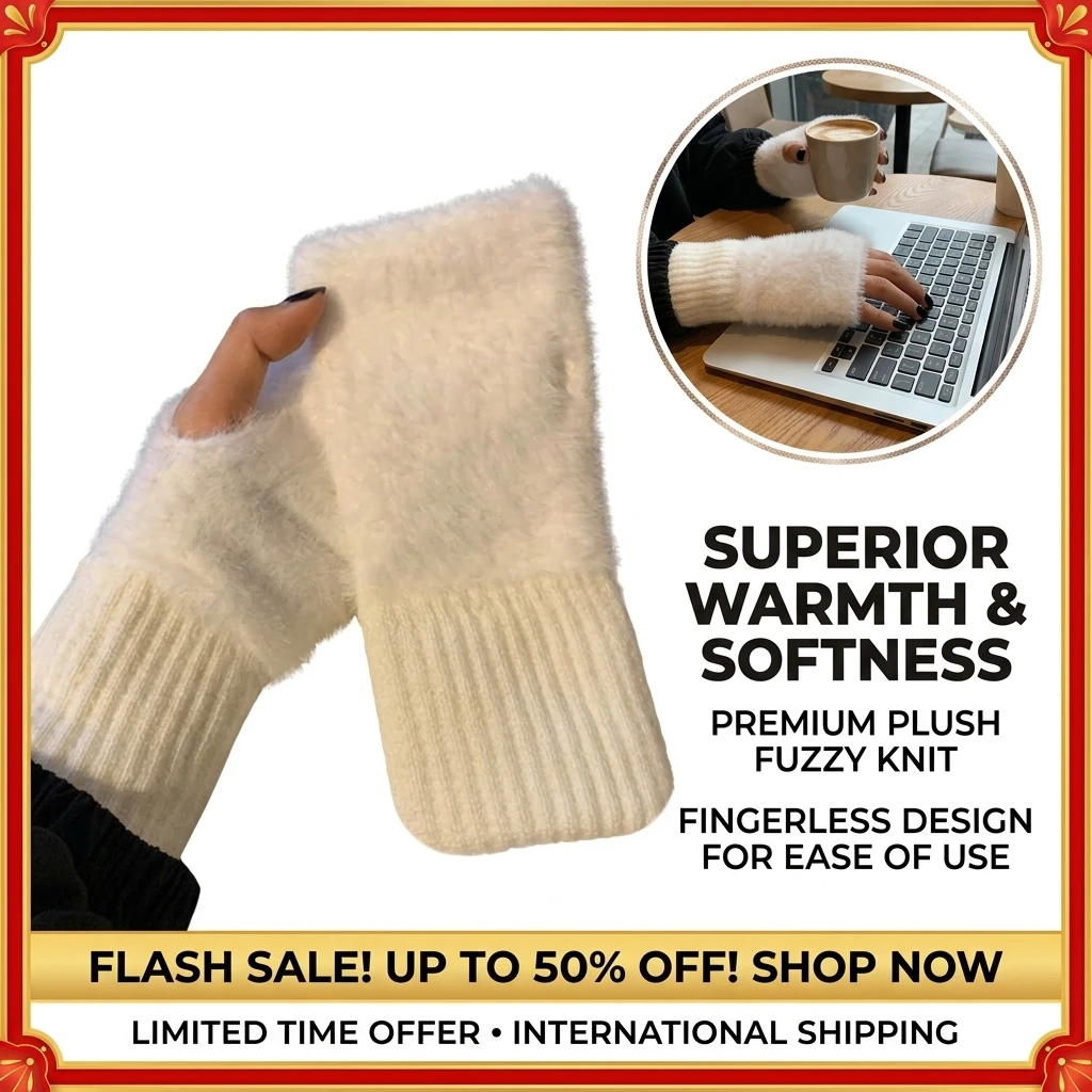 Autumn Winter Soft Mink Fleece Half Finger Gloves Women Plush Knitted Fingerless Gloves Wrist Mittens Driving Writting Gloves