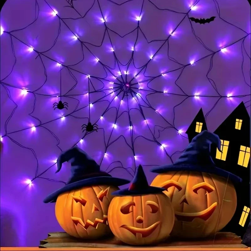 Pop Halloween Party LED Light 70 LED String Ghost House Atmosphere Light Battery Powered Spider Web Lamp For Festival Party Deco