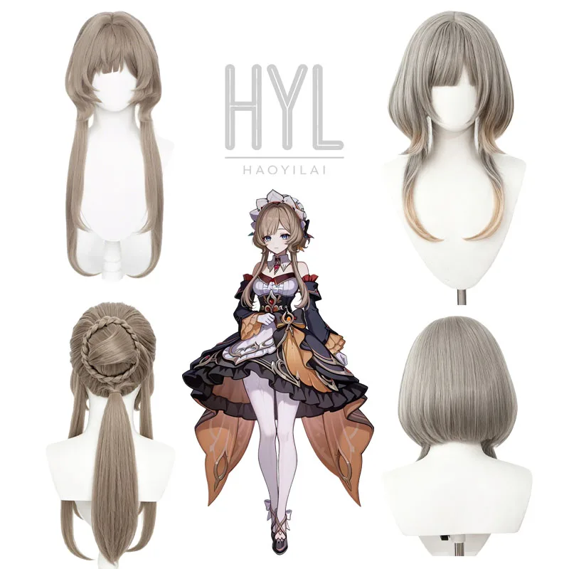 Game Genshin Impact Marionette Sandrone Cosplay Wig Gray Synthetic Hair For Women Men Halloween Carnival Party Costume Props