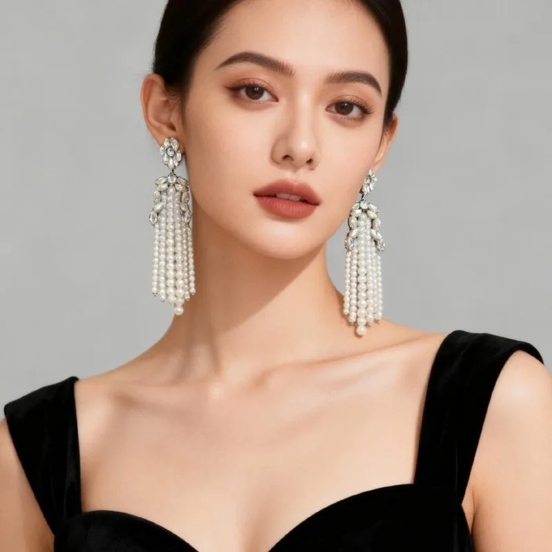 Studded Flower-Shaped Pearl Tassel Stud Earring Women Girls Gifts Fashion Jewelry Accessories Hot Sale Party Gift 2026 New Style