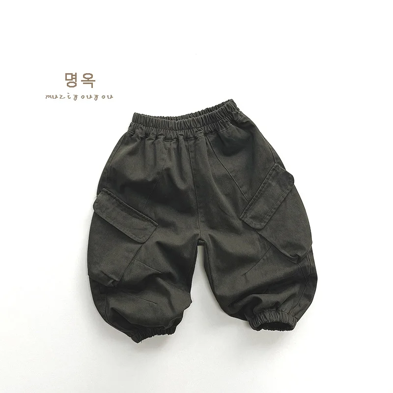 Spring New Baby Boys Cargo Pants Children Loose Pocket Trousers Cotton Fashion Toddler Girls Solid Casual Pants Kids Clothes