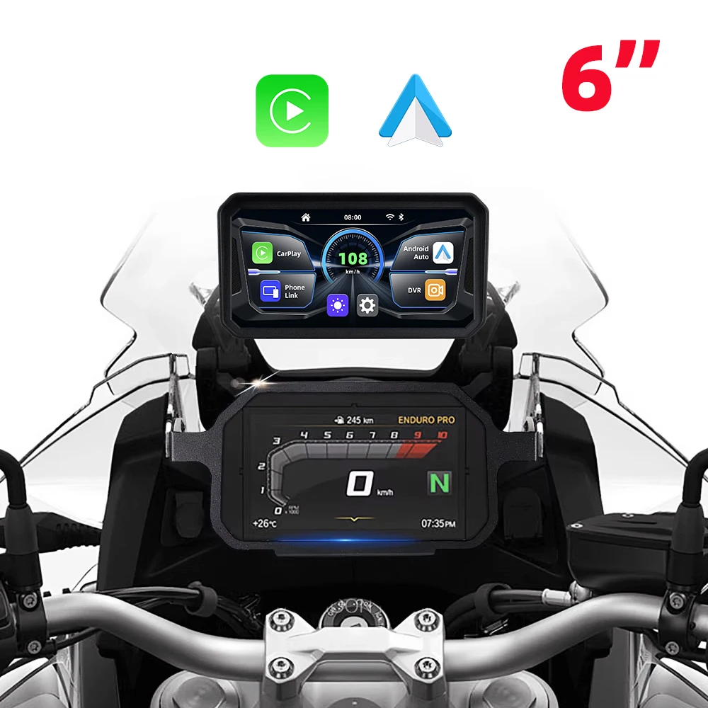 18 languages Linux 6Inch New Motorcycle Carplay wireless Android Auto Motor Monitor 2ch-DVR Display Screen Navigation with TPMS