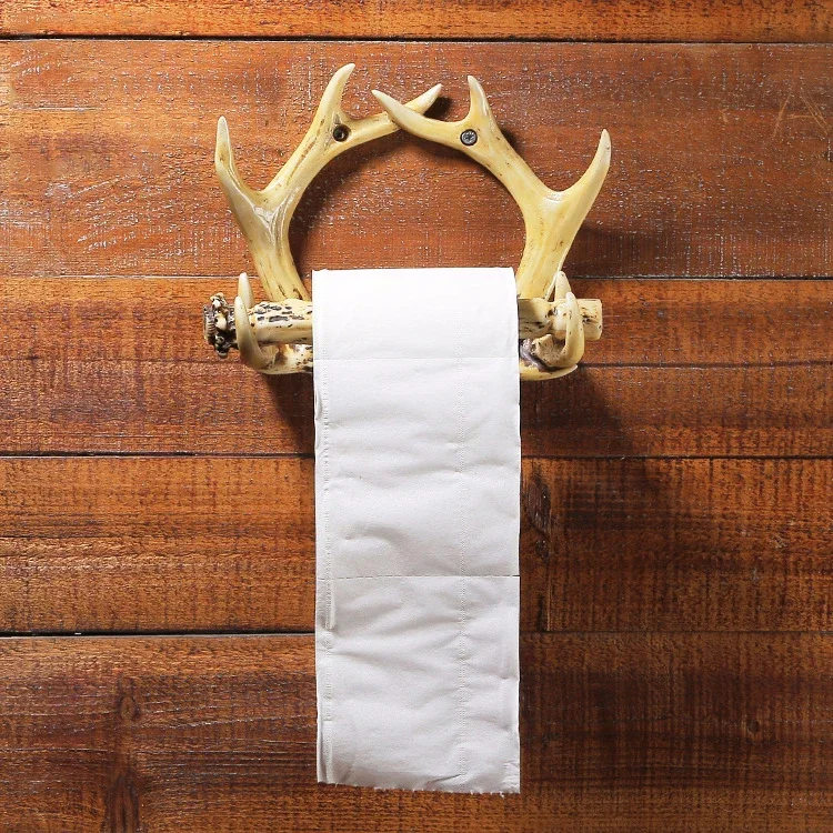 

MGT-Wall-mounted Bathroom Shelf, Animal Antlers, Perforated Towel Rack, Creative Home Decoration, Toilet Tissue Box