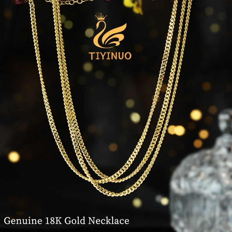 

TIYINUO Authentic AU750 Gold 18K Cuban Side Necklace Adjustable For Woman Fine Jewelry Luxury Trendy Present Love Gift Party