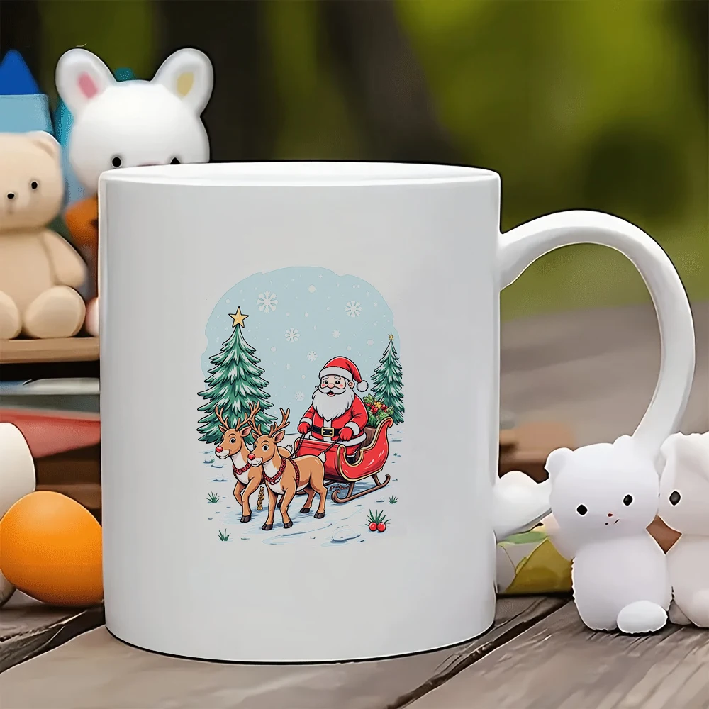 

11oz Cup + Santa Claus Cartoon Pattern + Festive Mood Cup Christmas Gift Kids Cup Family Office Coffee Cup