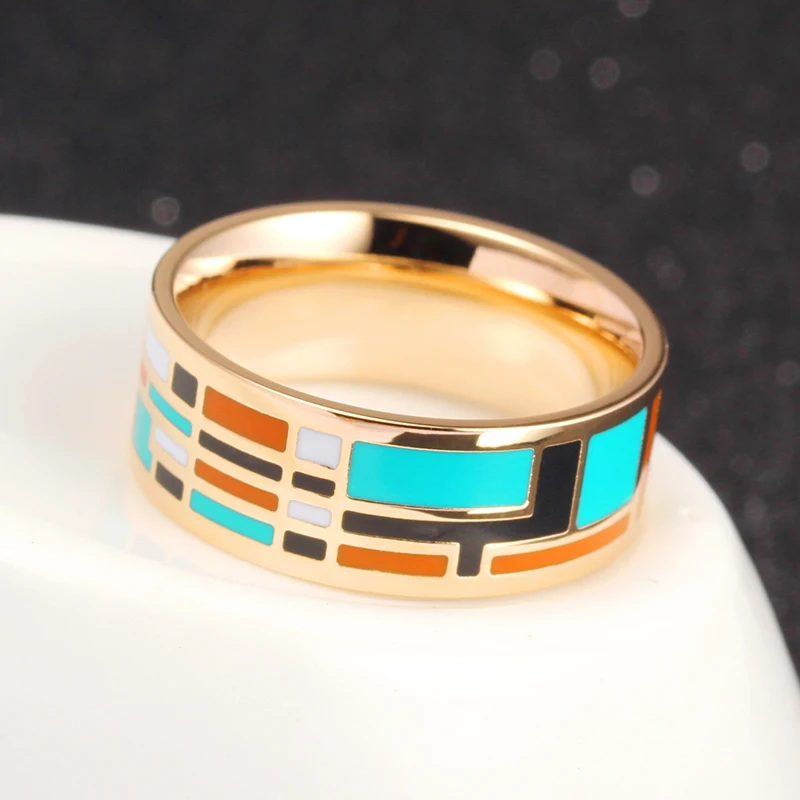R&X Hot sale  enamel ring women/men jewelry vintage style ceramic ring women rings wedding rings Stainless steel