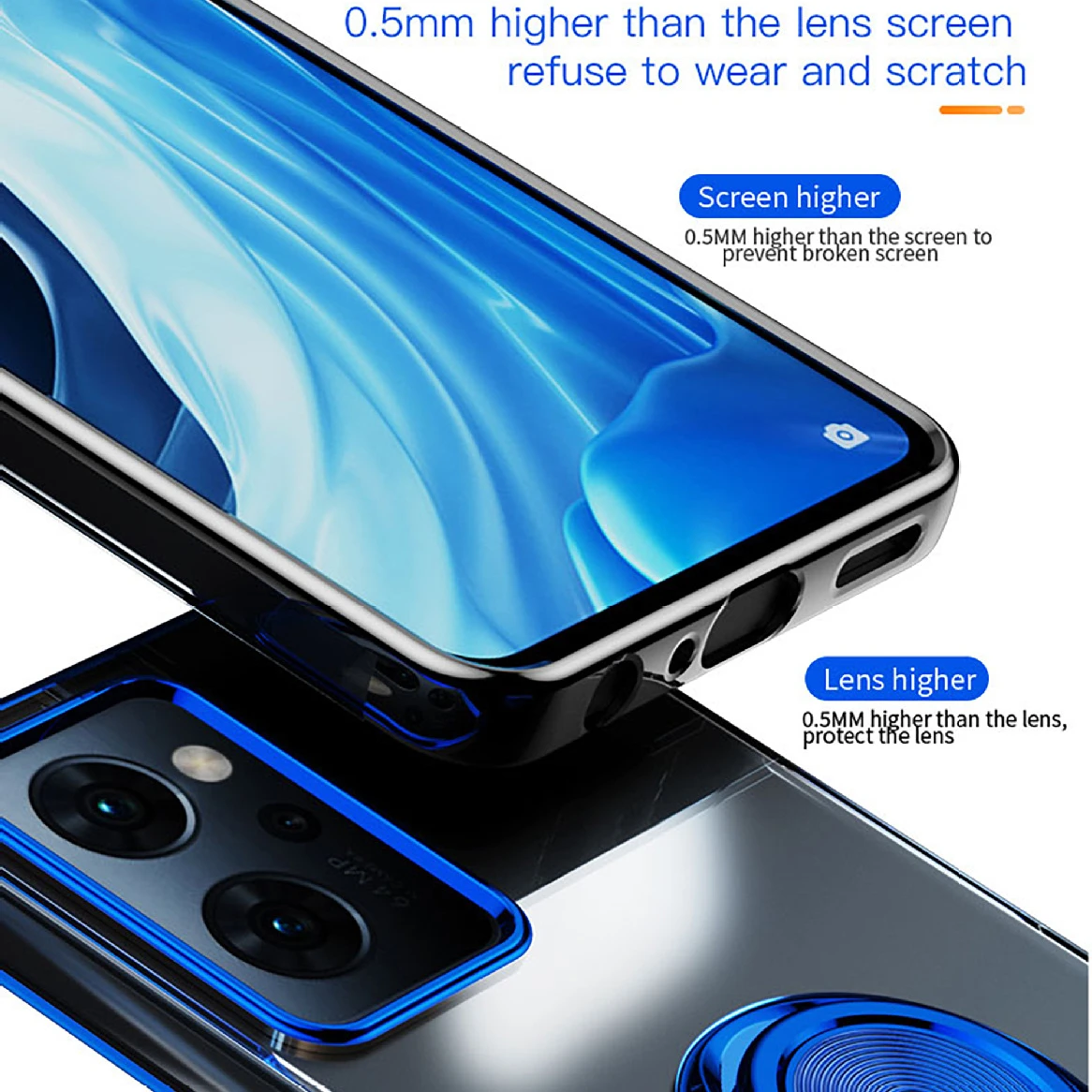 OPPO Reno용 실리콘 투명 링 버클 브래킷, 럭셔리 전기 도금, 일본 케이스, 자동차 홀더, 5A, CPH2199, Reno7, A Reno 9A