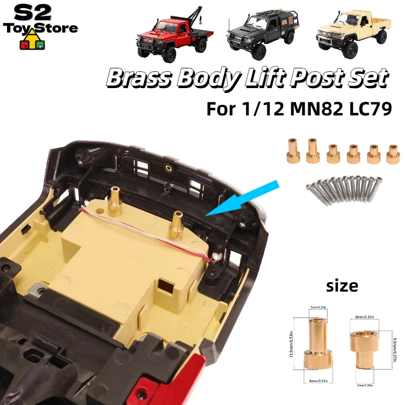 

MN Brass Body Shell Heightening Lift Posts Upgrade Parts For 1/12 Scale MN82 LC79 RC Crawler Truck With Install Screws