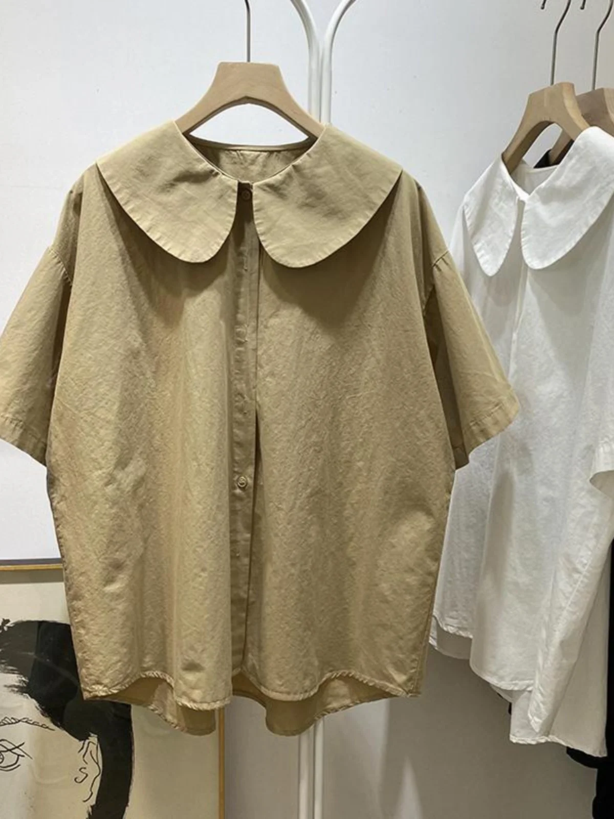 

Свободный ort Sve Doll Collar irt, женский брендовый повседневный хлопковый топ в Корейском стиле, однотонный, для поездок на работу, весна-лето