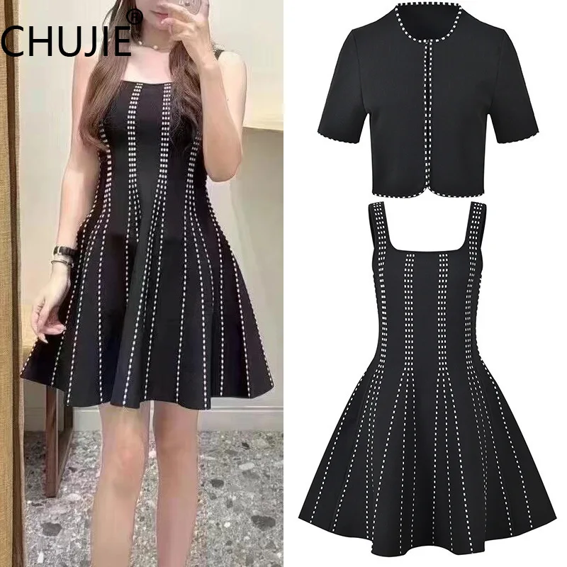 

CHUJIE Women's Sheer Panel Dress Set 2025 - Waist Tie Top & Skirt, Resort Sexy Summer Two-Piece Outfit