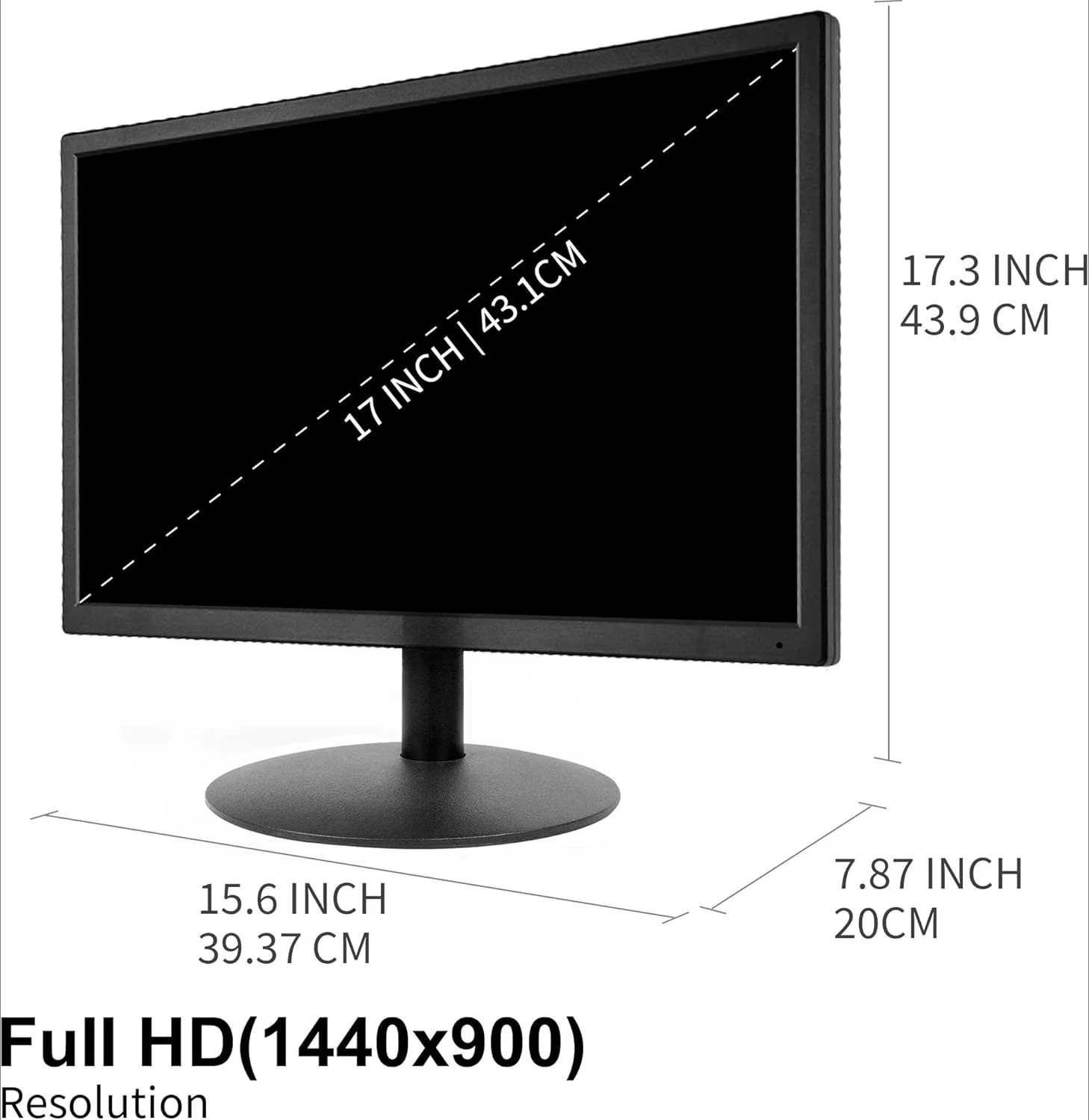 Monitor LED de PC de 17 polegadas 1440x900, 75HZ, 5Ms, 16:10, ângulo de visão 95 ° (Horizontal), Painel TN, VESA montável na parede