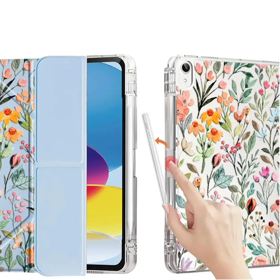Watercolor Wildflower Print Holder Cover Tablet Case For iPad Pro 11th 10th 9th 8th 7th 12.9inch Air 4 5 M3 M2 M4 11inch Mini 6