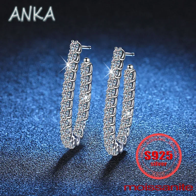 

S925 sterling silver earrings light luxury ins style full diamond 1.76ct moissanite women's earrings