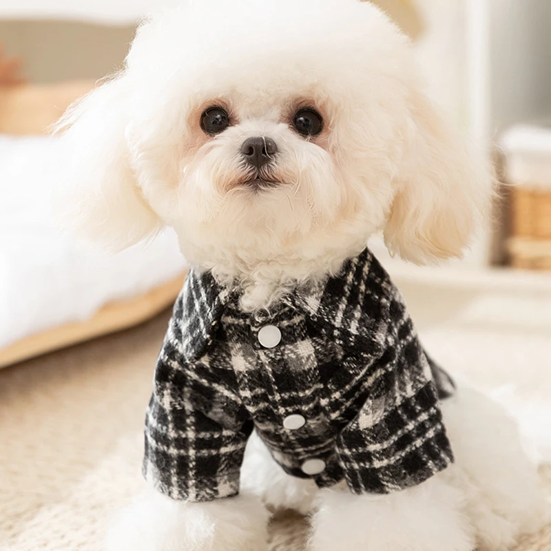 Autumn Winter Warm Pet Dog Dress Puppy Shirt Luxury Dog Clothes Thickened Striped Plaid Dog Costume Chihuahua Bichon Dog Coat