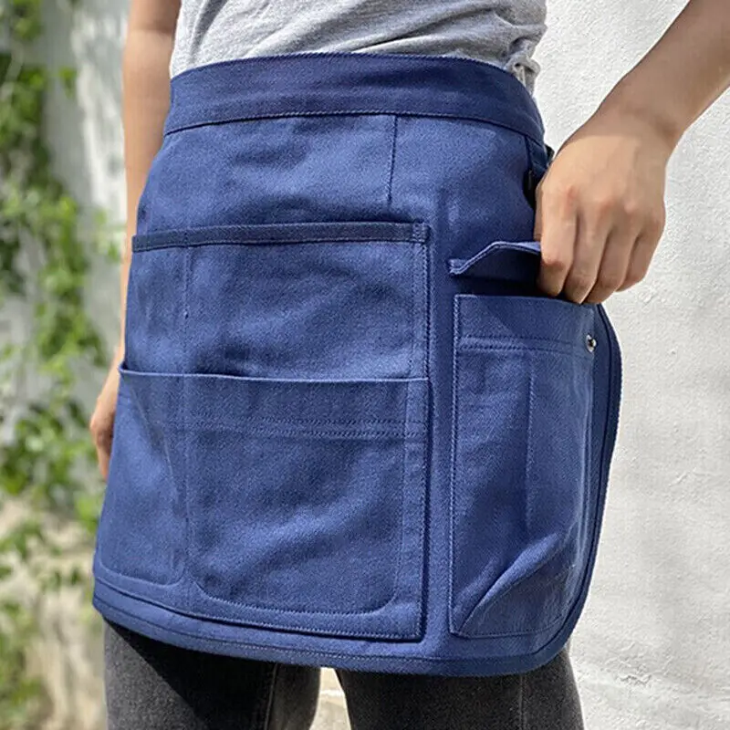 Short Half Waist Apron Bulk Multi Pocket Tool Storage Gardening Hairstylist Bib Household Kitchen Cooking Cleaning Apron