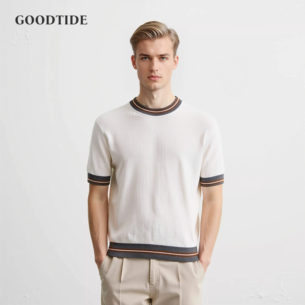 

Fashion Men's T-Shirt Summer Round Collar Knitted T Shirts Men Clothing Slim Fit Casual Short Sleeve Pullovers Tee Shirt Homme