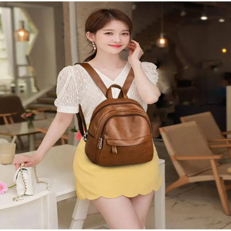 

Новый модный кожаный многофункциональный рюкзак большой вместимости для девочек, водонепроницаемый, износостойкий, милая студенческая одежда на молнии для девочек