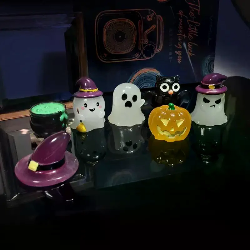 Set Mini Cute Funny Luminous: Glow Witch Ghost Pumpkin Micro Landscape Ornament Halloween Home Desk