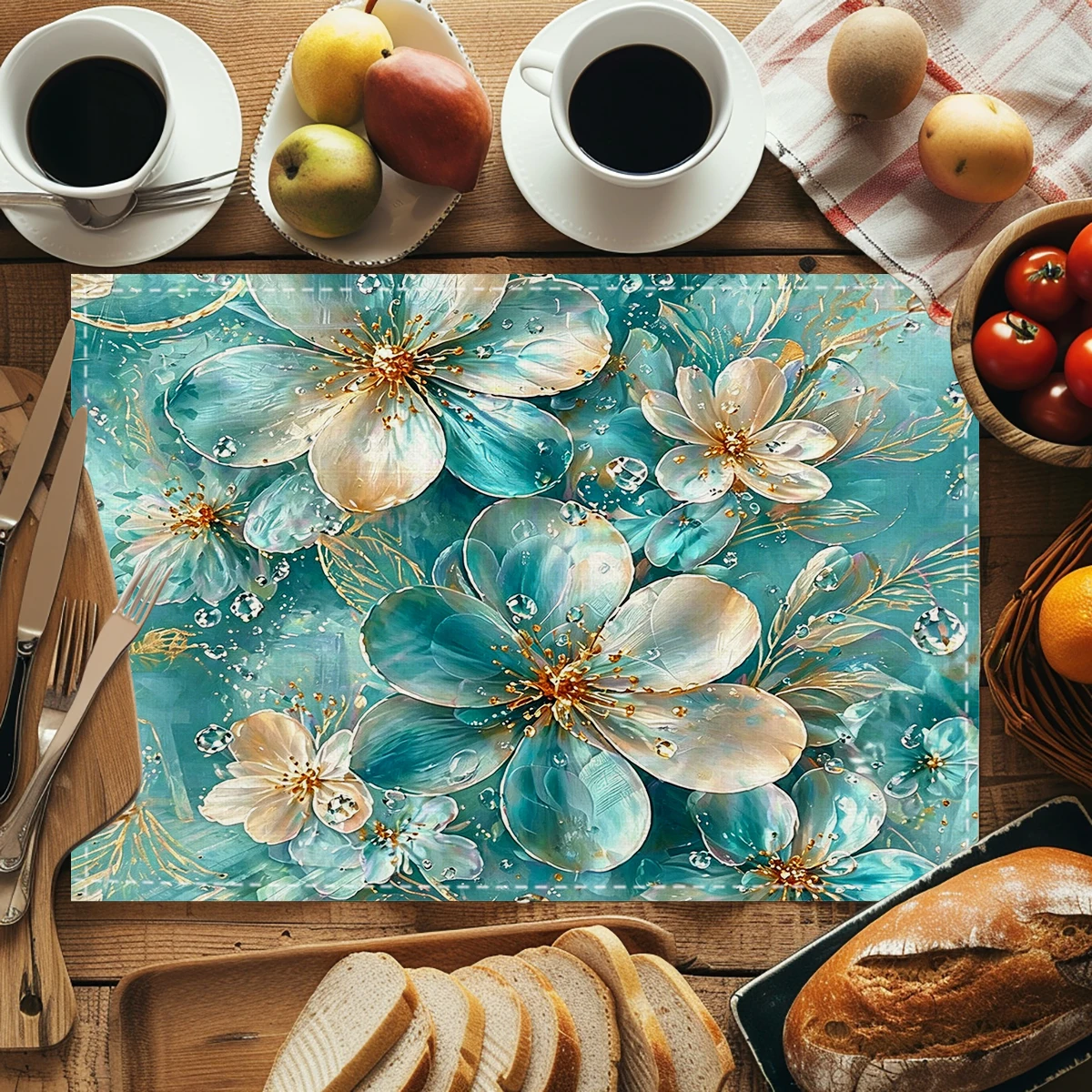 Scenic Forest River Pattern Polyester Placemats - Set of 4, Decorative Table Mats for Home Dining, Kitchen & Indoor Use