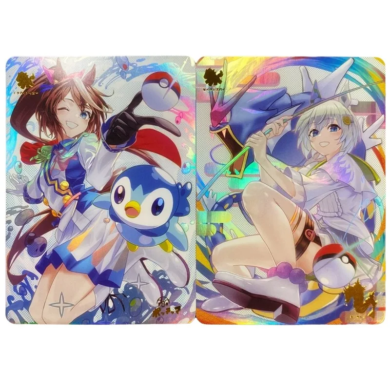 anime-umamusume-bonito-derby-co-branded-pokemons-serie-diy-cartao-classico-2-pcs-set-pintura-dos-desenhos-animados-colecao-cartao-brinquedo-presente