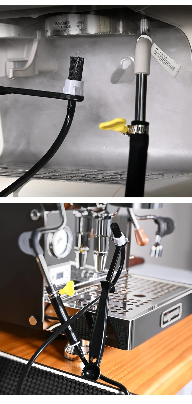 Cepillo de Limpieza a Vapor para Cafetera, Cepillo de Limpieza con Mango Largo Ajustable para Cabezal de Máquina de Espr