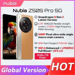 Глобальная версия Nubia Z50s Pro Snapdragon 8 Gen 2, восьмиядерный процессор, двойная камера 50 МП, 6,78 дюйма, 120 Гц, AMOLED, 80 Вт, быстрая зарядка