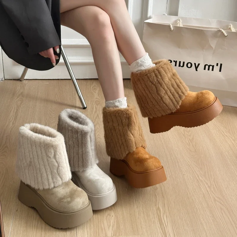 

Winter Warm Cotton Women Snow Boots Height Increase Shoes Female Platform Thick Sole Pipe Short Booties Zapatos De Muje