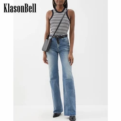 6.2 KlasonBell Vintage Washed Distressed High Waist Straight Flared Jeans Women Without Belt