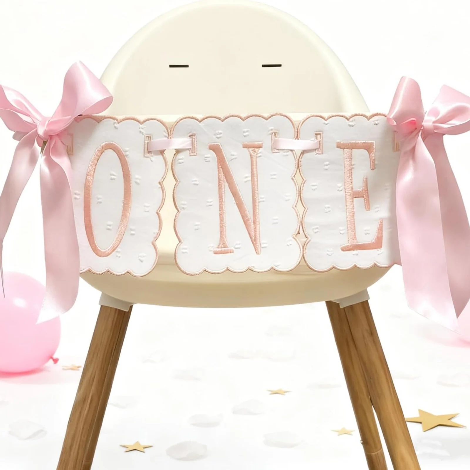 Rosa und Weiße Schleife ONE Hochstuhl-Banner für Mädchen Erster Geburtstag Hochstuhl-Dekoration Sweet One Rosa Schleife 1. Geburtstag Dekorationen