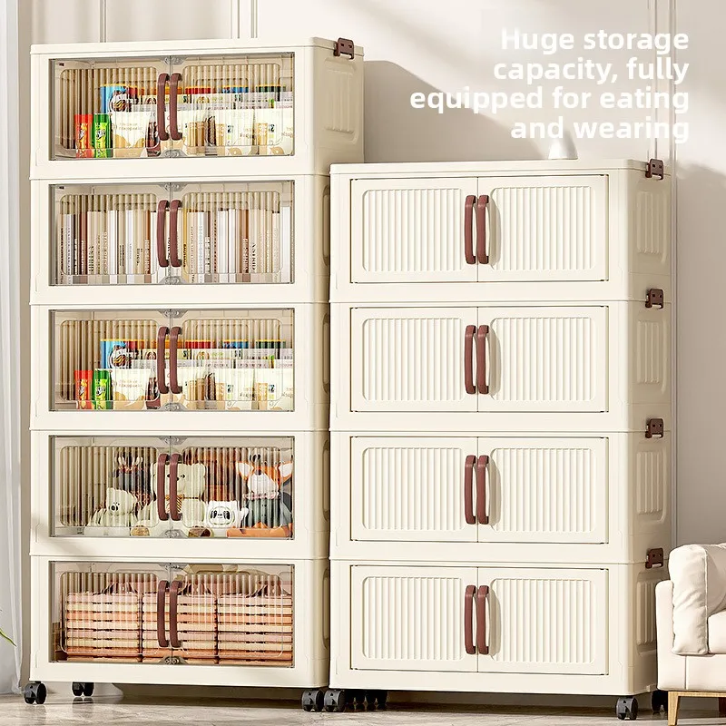 

Storage Cabinet Installation-Free Folding, Multi-Layer Storage Cabinet with Wheels, Bedroom Wardrobe Snack Toy Organizer