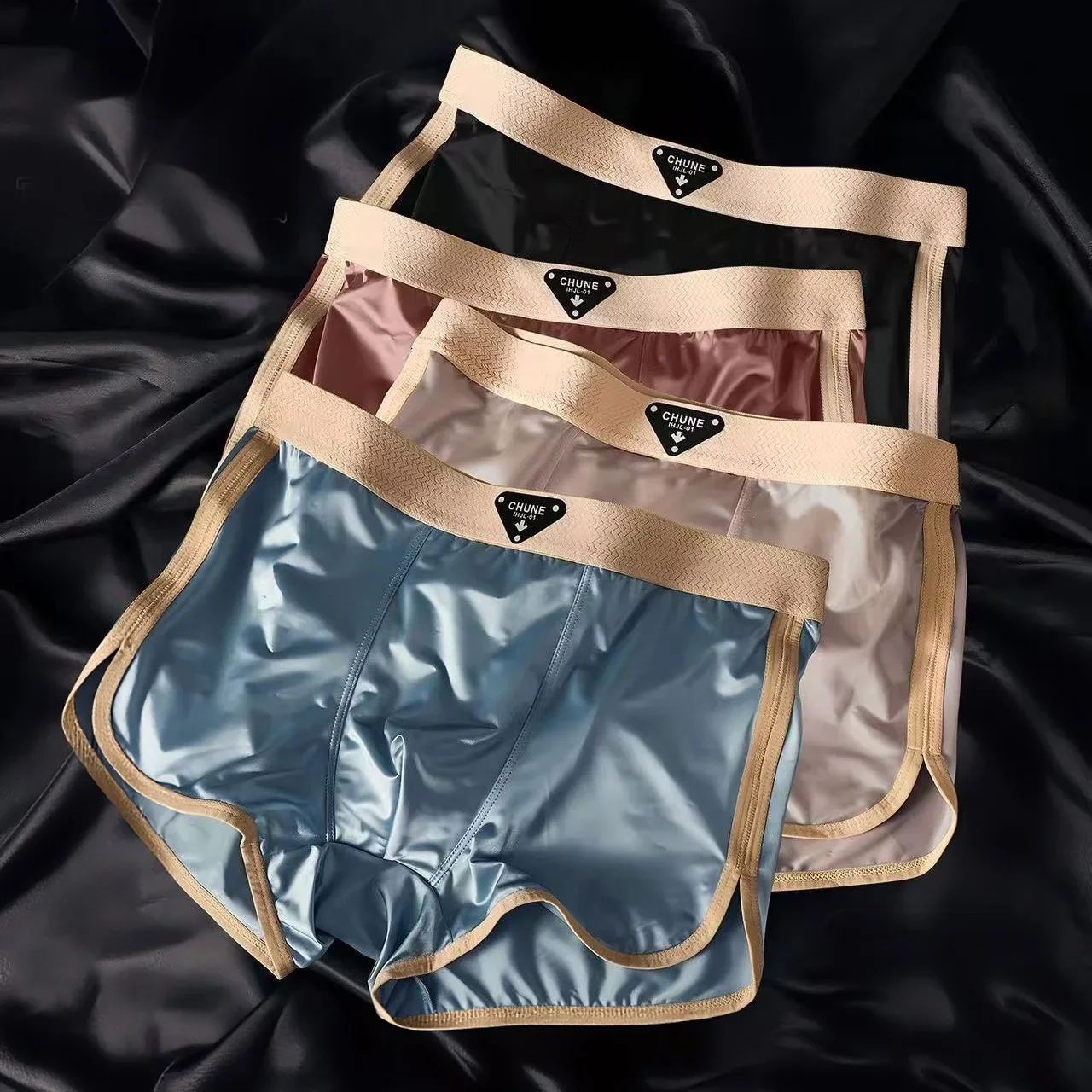 4PCS Men's Luxury Satin Ice Silk Shorts Boxers Hygroscopic Breathable Double-layer Silk Crotch High Elastic Underpants