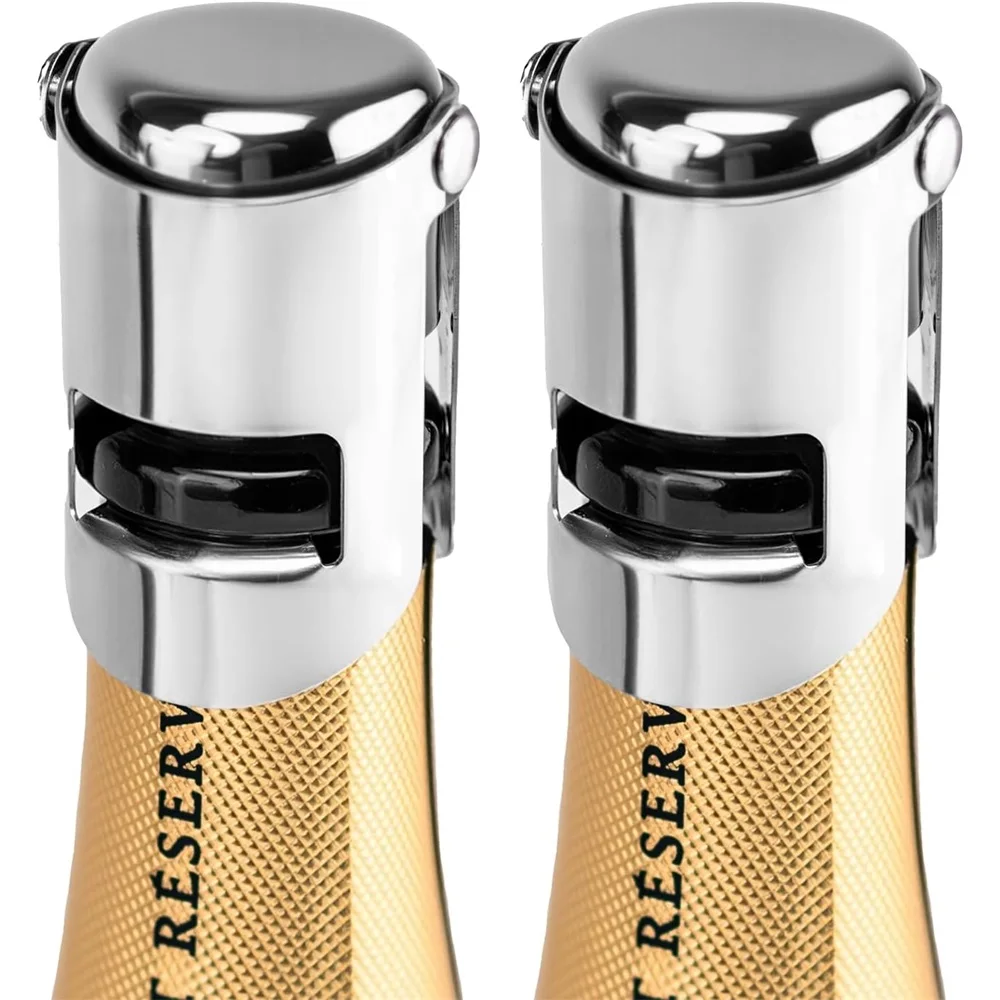 

2 Pcs Champagne Stoppers - Premium Stainless Steel Reusable Champagne Bottle Stoppers with Locking Clamp - German Design Keep