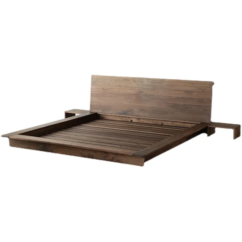 

Japanese-style tatami bed, simple black walnut Nordic double floor bed