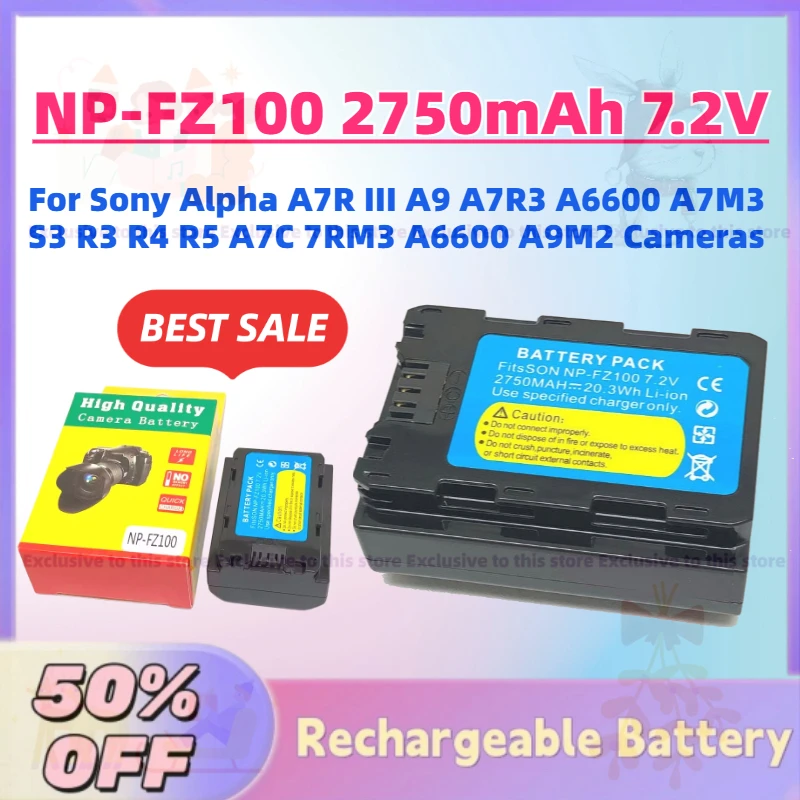 In Stock New NP-FZ100 2750mAh 7.2V Battery for Sony Alpha A7R III A9 A7R3 A6600 A7M3 S3 R3 R4 R5 A7C 7RM3 A6600 A9M2 Cameras