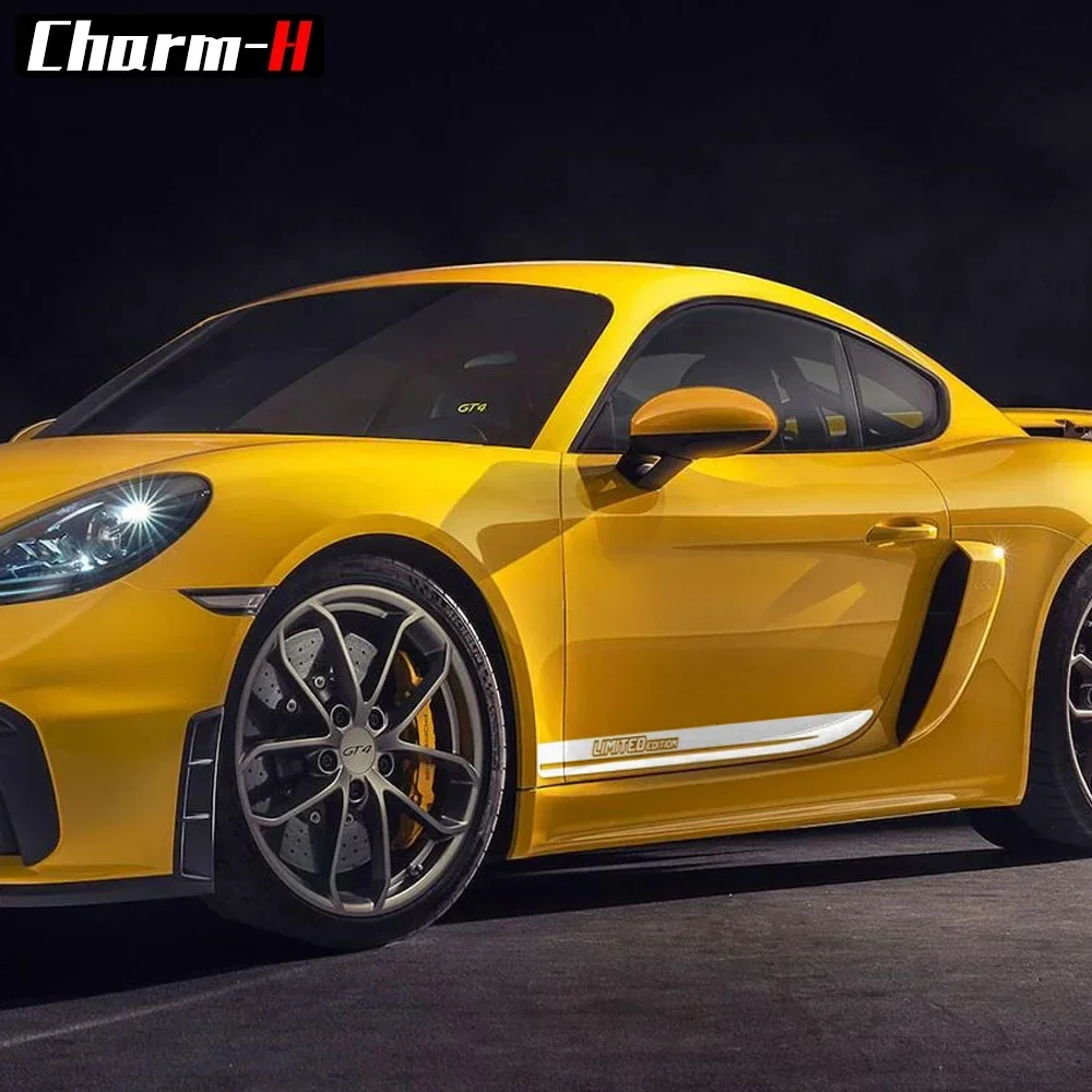 2 Pcs Limited Edition Graphics for Porsche Cayman Boxster 718 Door Side Skirt Racing Stripes Sticker Decal Accessories
