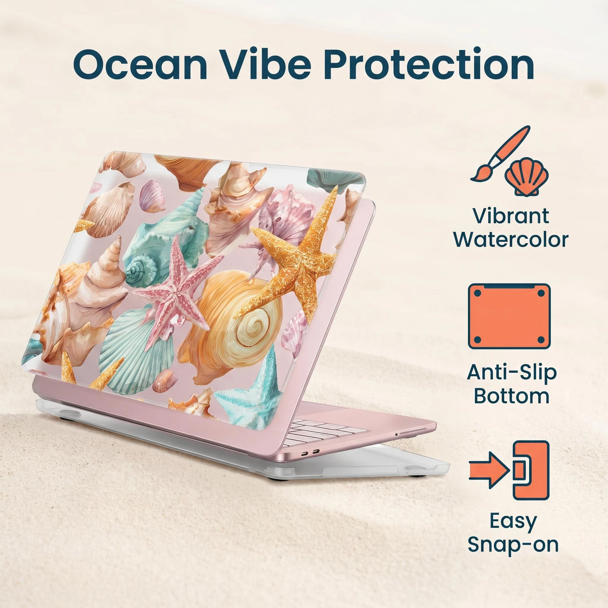 Ocean Seashell Starfish Printed Case for MacBook Neo13 Anti-Slip Full Snap-On Clear Base Protective Cover for MacBook Air M5 Pro