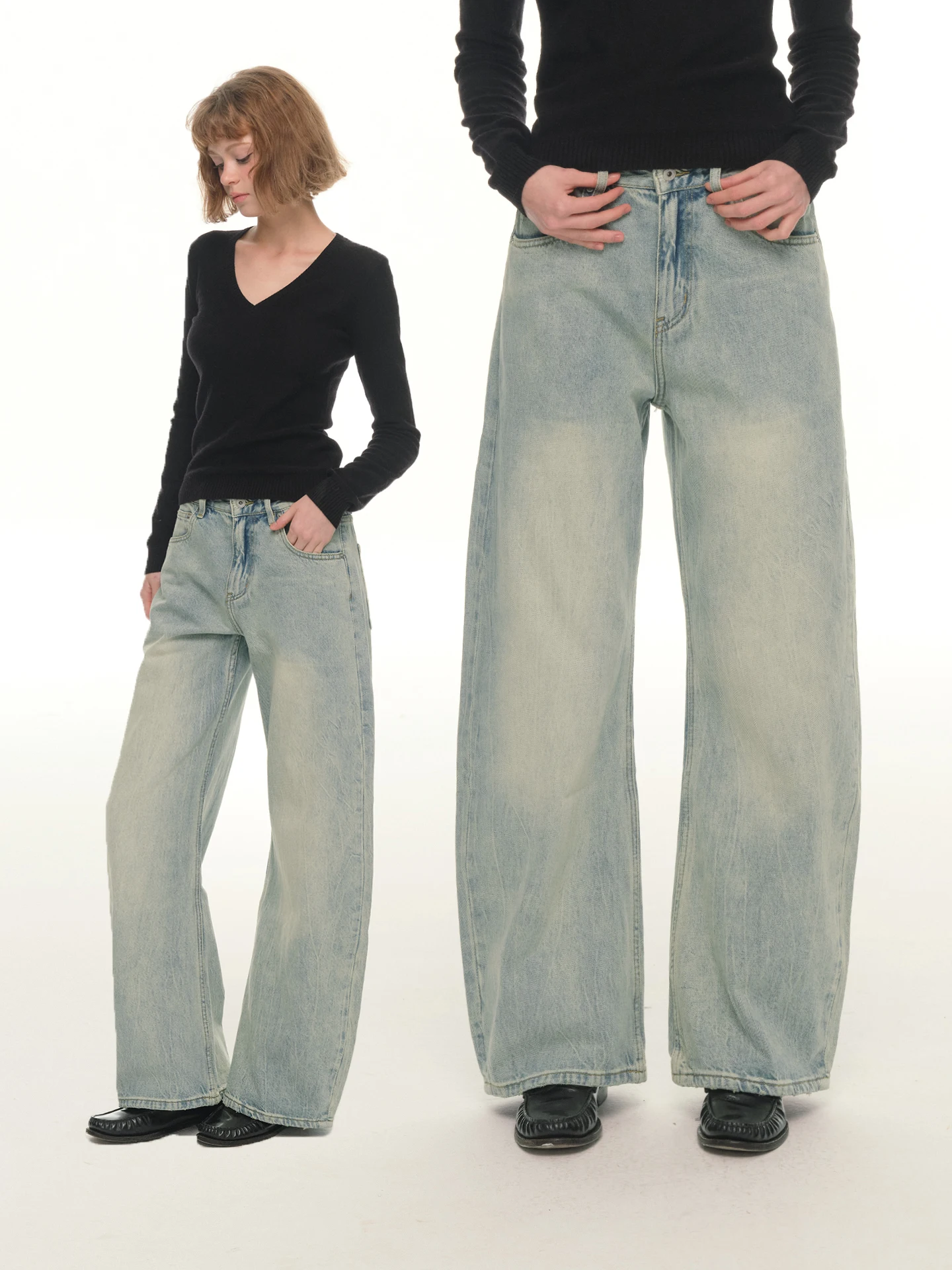 

UNRETRO American Retro Waed Low Waist Wide Leg Jeans Women's Winter Loose Straight Cut Denim Pants Casual Straight Pants