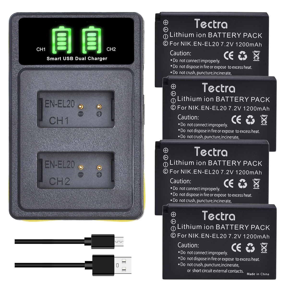 1200mAh EN-EL20 EN-EL20A Battery + Charger for Nikon Coolpix P1000,Nikon 1 J1, J2, J3, Nikon 1 S1,1 V3, Nikon 1 AW1 Cameras