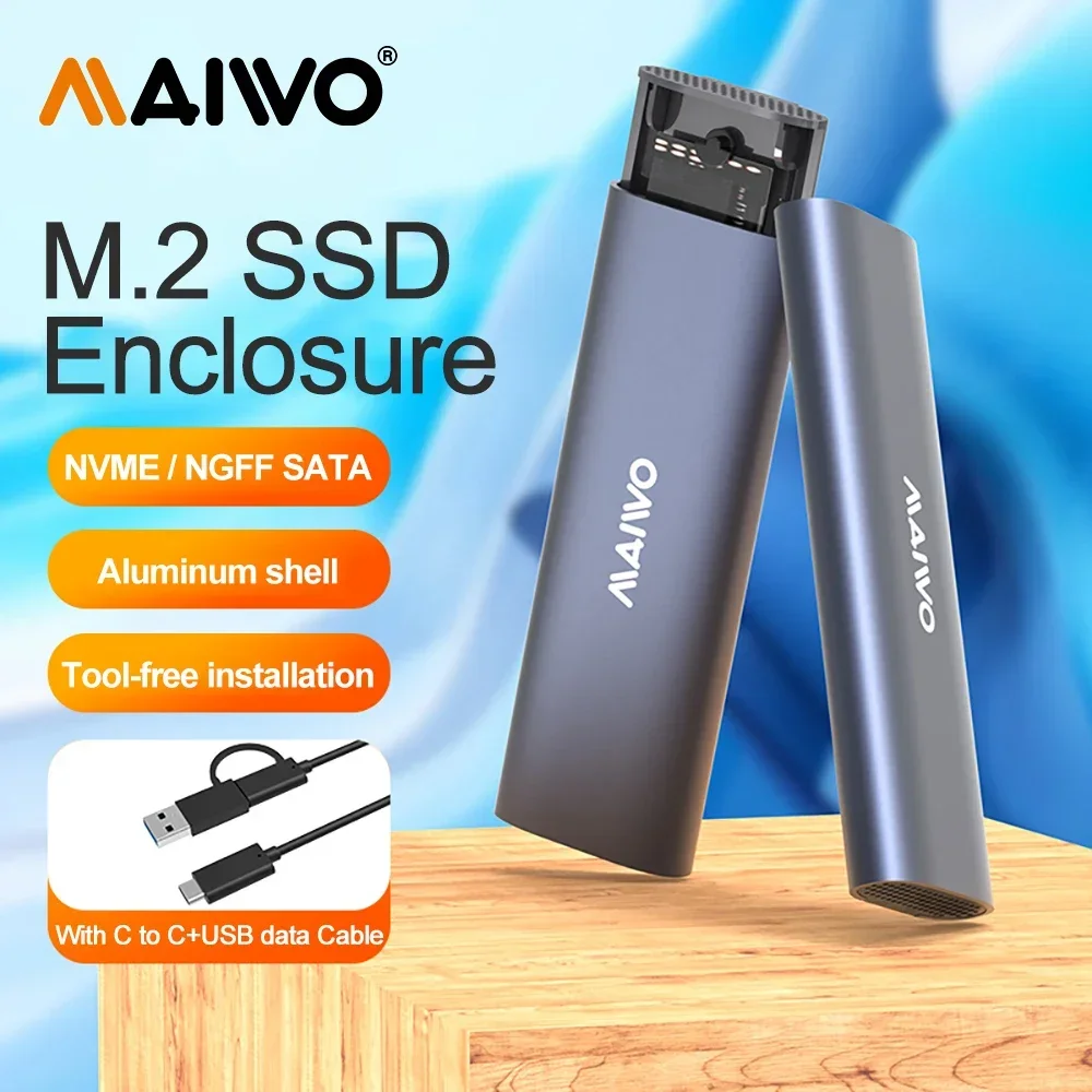 

MAIWO M2 SSD Case NVME SATA Dual Protocol M.2 to USB Type C 3.1 SSD Adapter for NVME PCIE NGFF SATA SSD Disk Box M.2 SSD Case