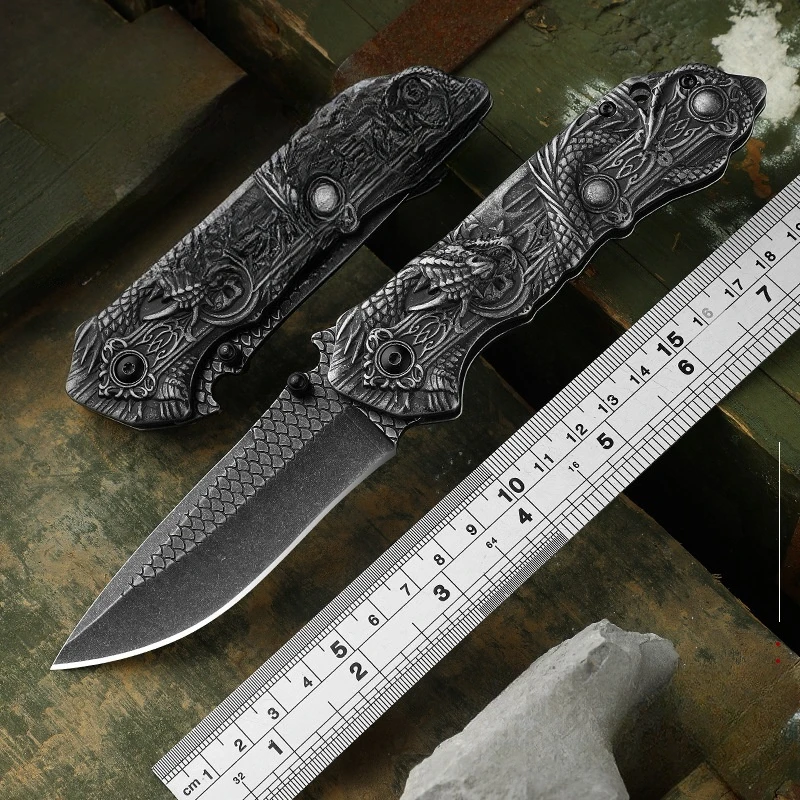 

Anti Body Folding Knife Outdoor Portable Knifes 3D Dragon Relief Folding Knife High Hardness Wilderness Survival Knife mes