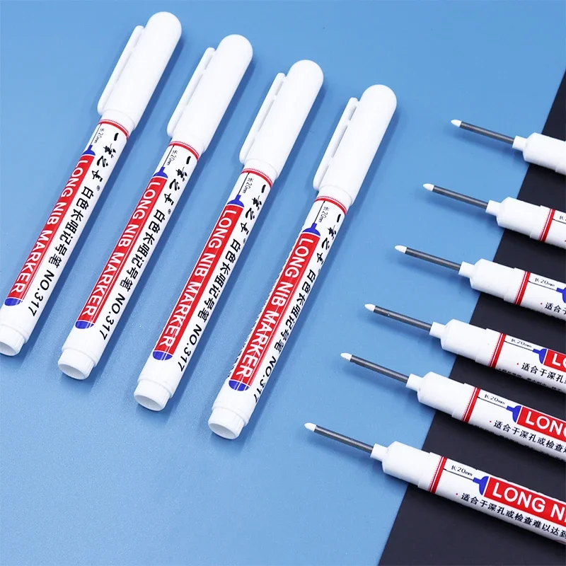 2cm White Long Head Marker Pens Fine Tip Non-Toxic Quick-Dry Alcohol Based Pen Deep Hole Marking for Metal Wood Drawing Graffiti