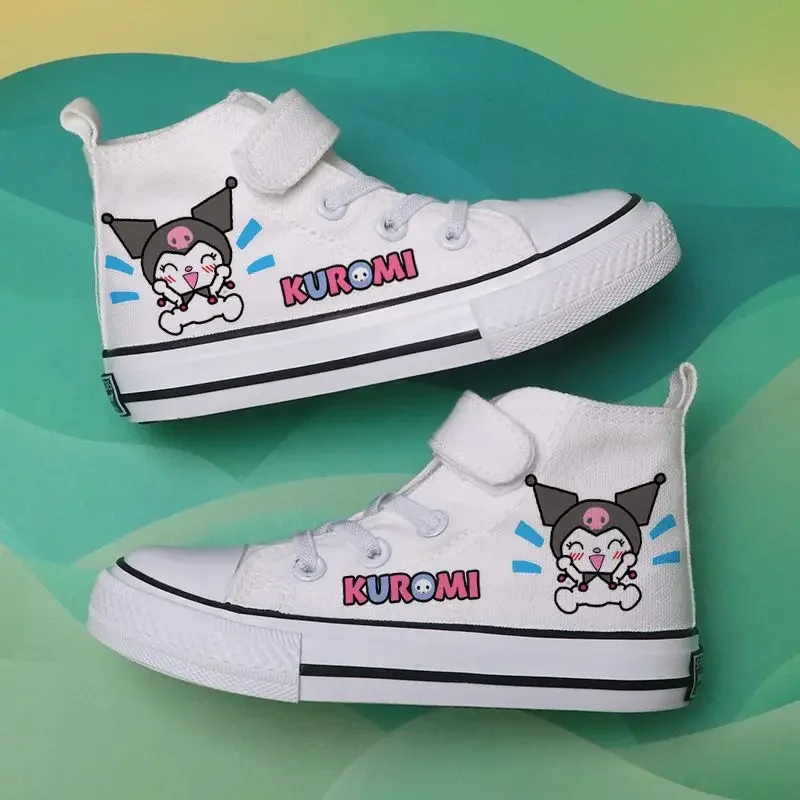 Sanrio Kawaii Kuromi Children\'s High Top Canvas Shoes Anime Cartoon Sweet Fashion Exquisite Girls Casual White Graffiti Sneakers