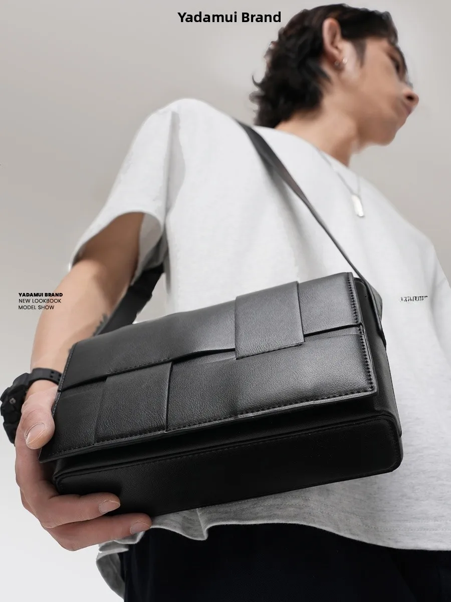 Original Design Crossbody Bag Small Square Weaving Bag for Men And Women Single Shoulder Backpack Street Style PU Leather