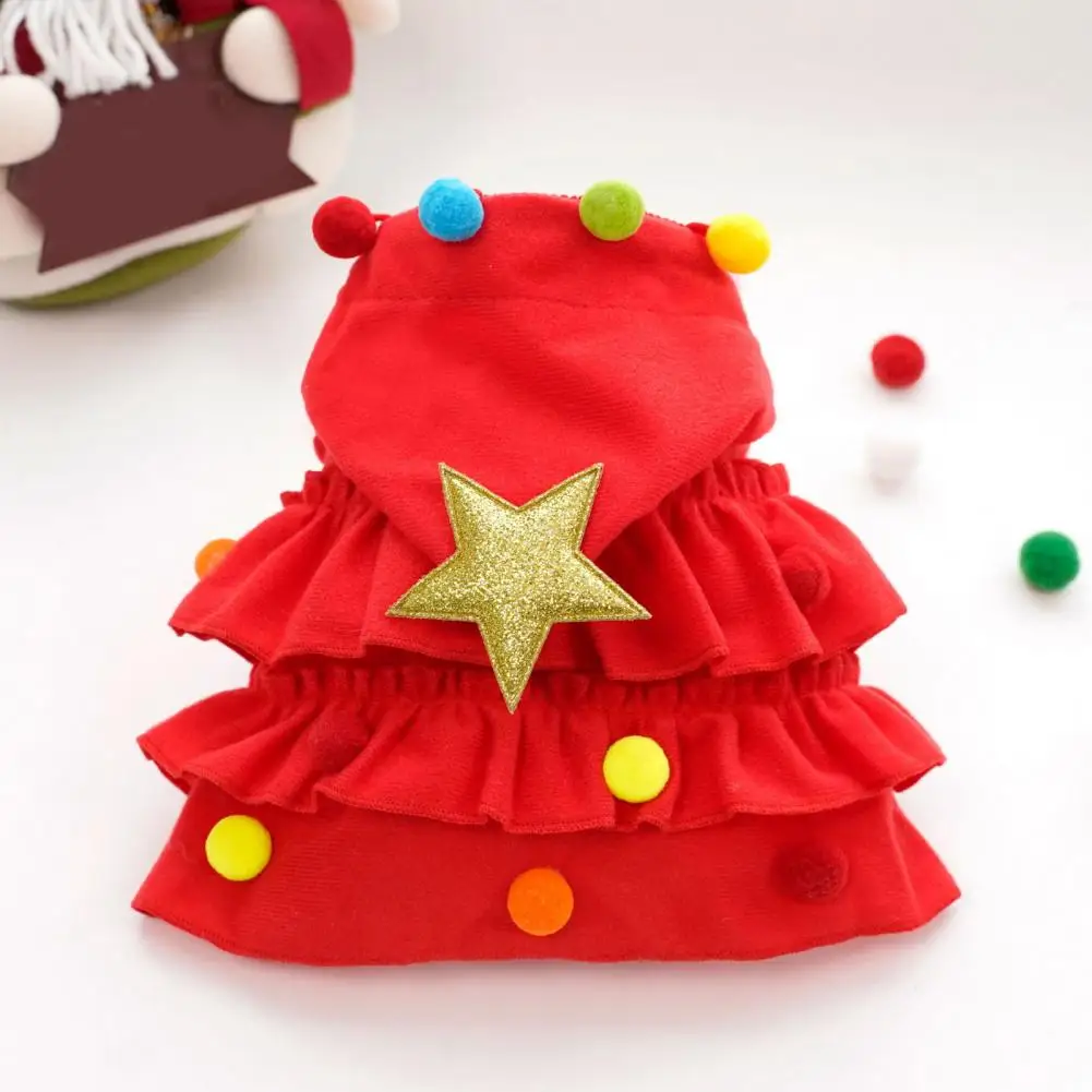 Dog New Year Cape Adjustable Pet Cloak Festive Pet Christmas Cloak Plush Ball Star Decor Ruffle Hem Costume for Winter for Dogs