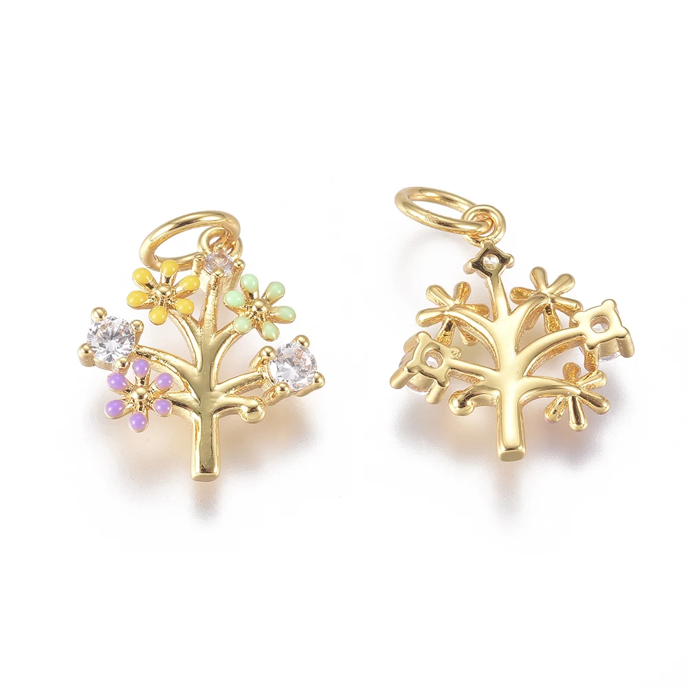 10Pcs Flowers CZ Charms Tree Enamel Brass Cubic Zirconia Pendant For Jewelry Bracelet Necklace Earrings Making DIY Supplies