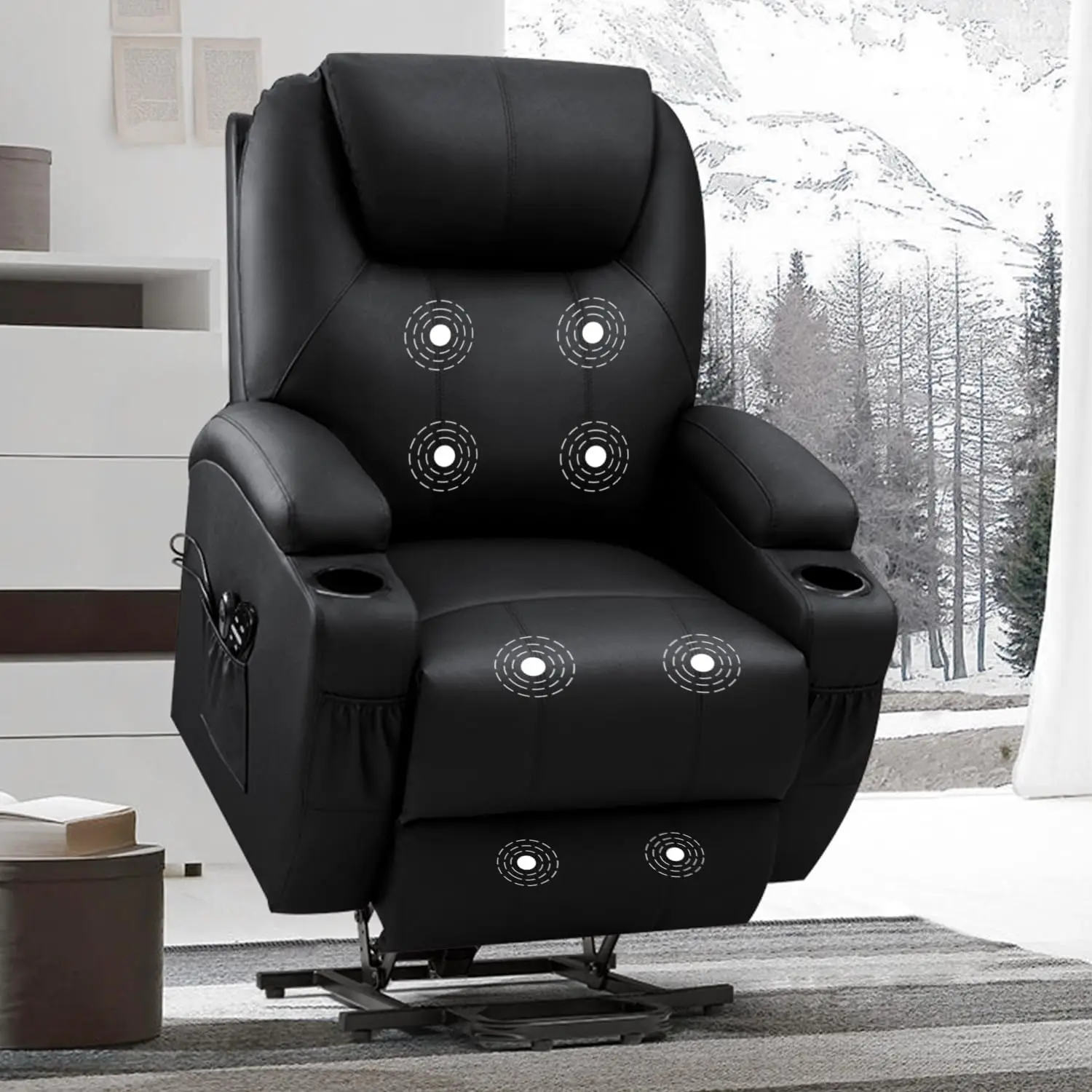 Electric Power Lift Recliner Chair for Elderly Reclining Sofa for Living Room with Massage, Side Pockets and Cup Holders