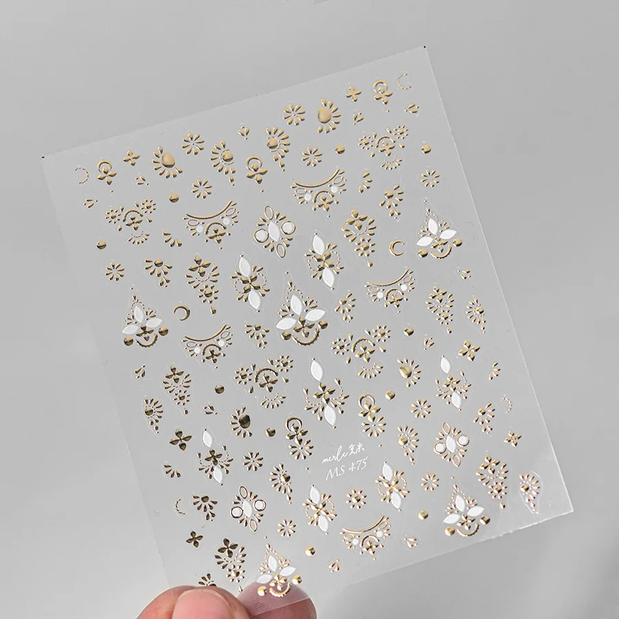 Tótem dorado, perla bohemia, diamantes de imitación, lazo, corazón, estrella, Luna, mariposa, autoadhesivo 3D, pegatina artística para uñas, calcomanías 5D para manicura